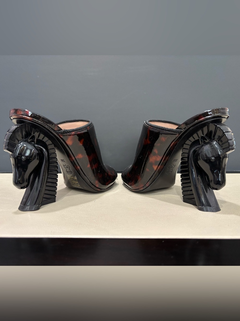 Tory Burch Mules Tortoiseshell Sculptural Horse-Head, Size 5, Wedding, Cocktail